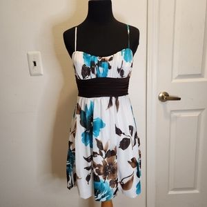 Speechless Floral Print Spaghetti Straps XSmall White Blue Brown Mini Dress